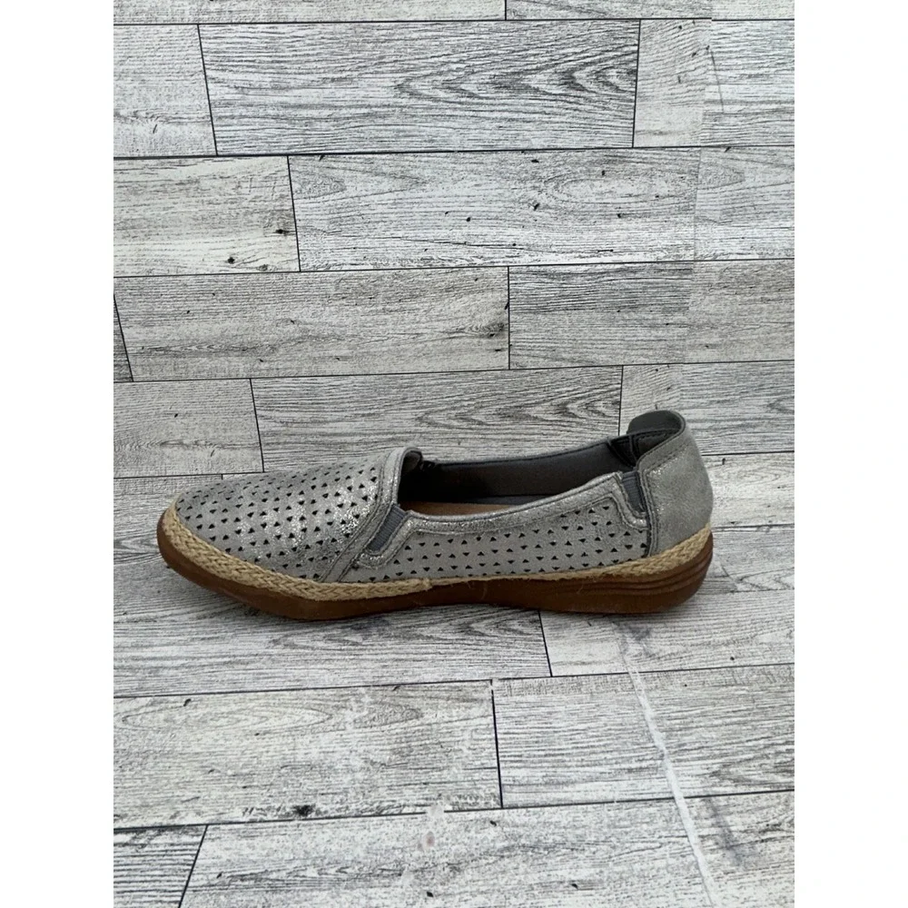 Clarks Collection Silver Metallic Perforated Espadrille Slip On Shoes Women 6.5M